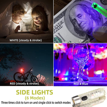 S11 Glow in the Dark Mini Pocket Flashlight. White/Red/UV Side Lights