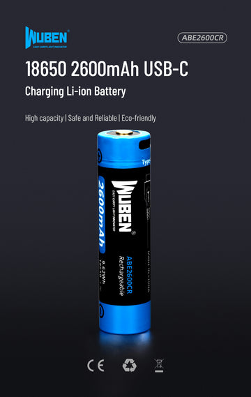 Wuben 18650- Battery w/ USB-C Charging