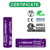 Vapcell F15 14500 1500mah 3A Battery - Image 2