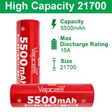 Vapcell K55 21700 5500mAh 15A Flat Top Rechargeable Battery
