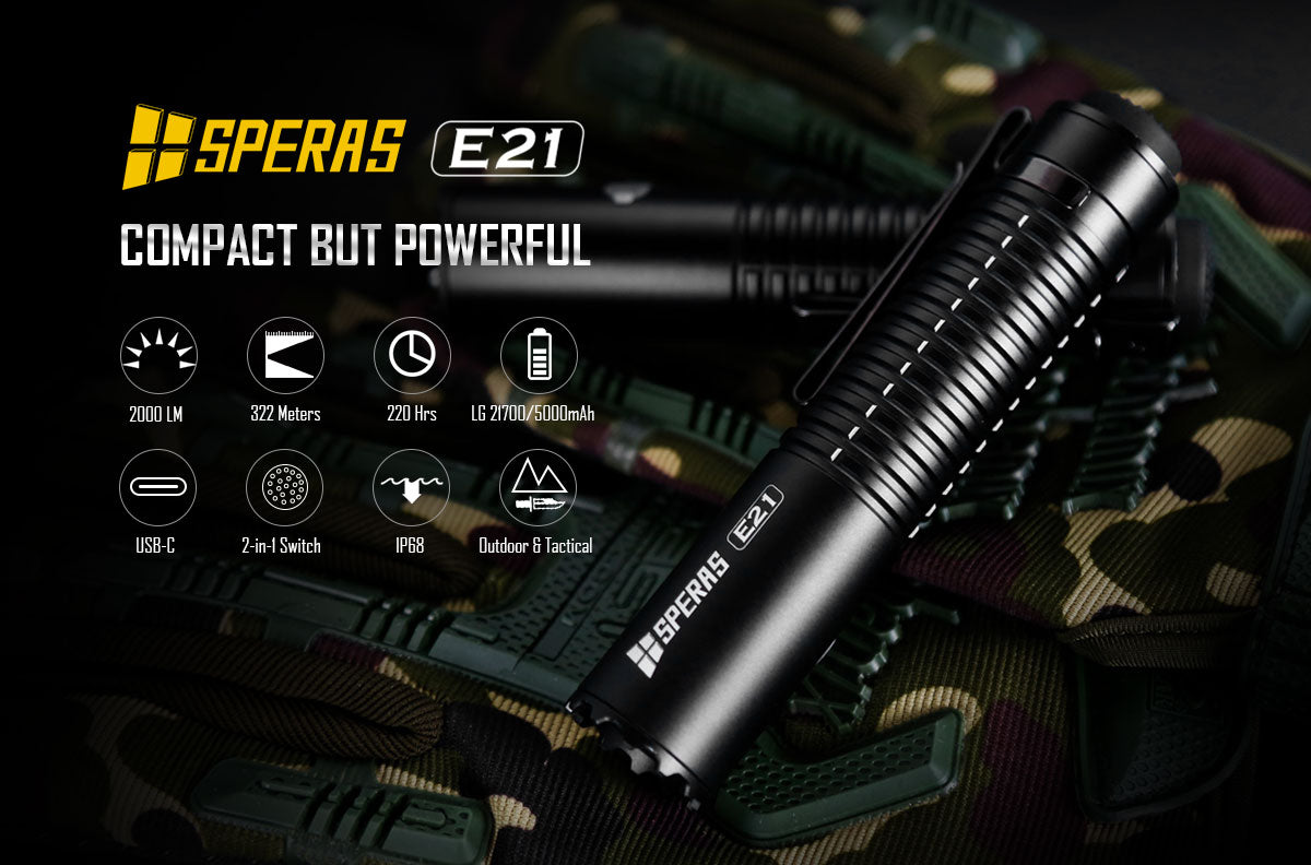 SPERAS E21 2000LM 2-in-1 Tail Switch 21700 Battery Included - Main Product Image
