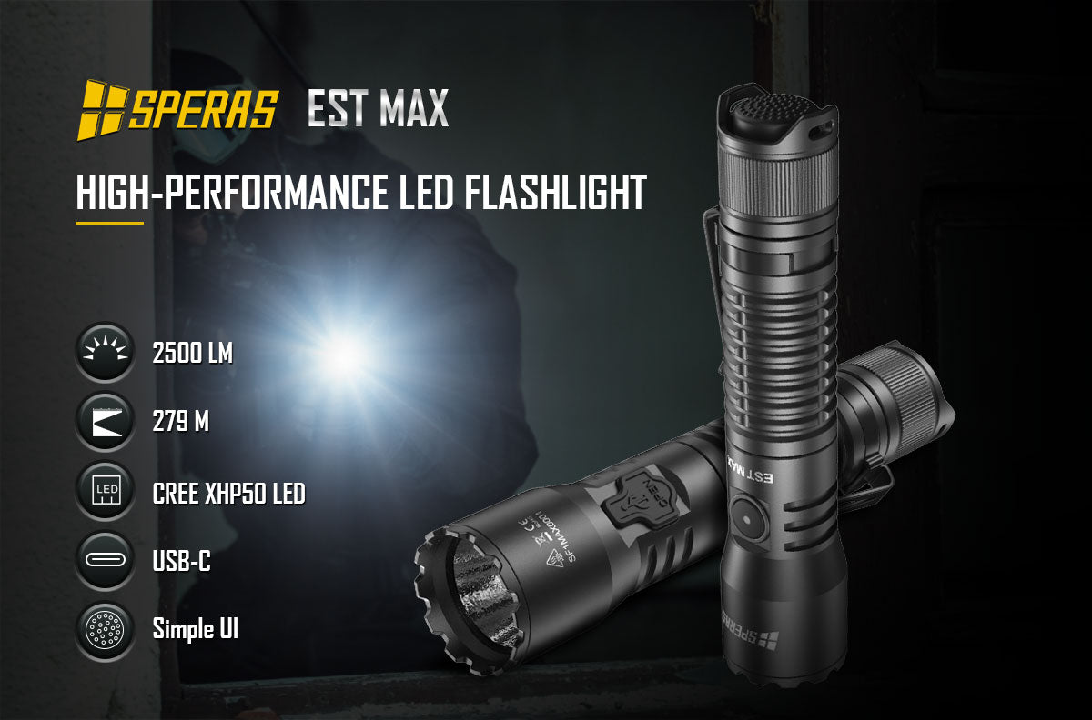 SPERAS EST MAX 2500lm 279m 18650 Battery Professional Flashlight - Main Product Image