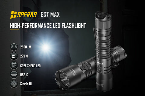 SPERAS EST MAX 2500lm 279m 18650 Battery Professional Flashlight - Main Product Image