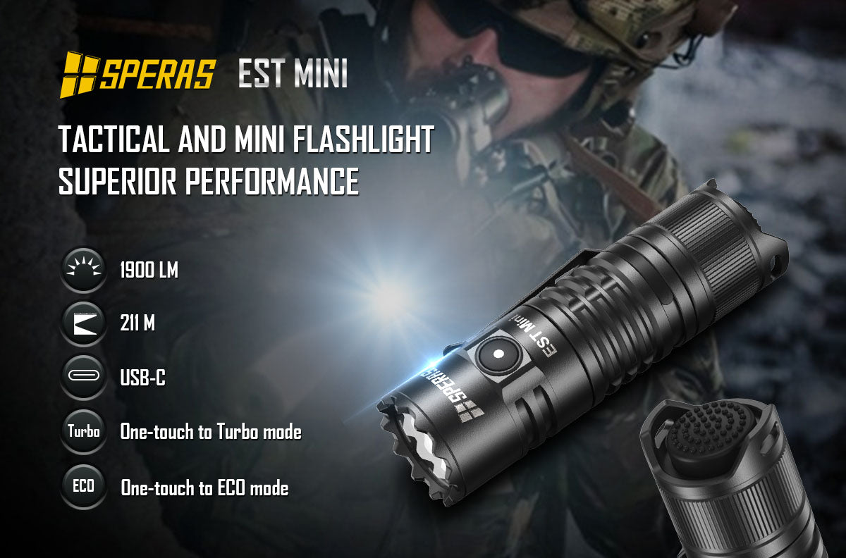 SPERAS EST Mini 1900lm 211m 18350 Battery USB-C Charging