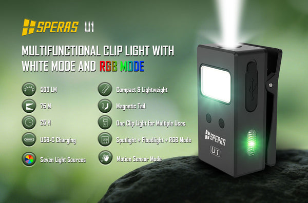 🔦 SPERAS U1 Multi-Function Clip Light – 500 Lumens RGB