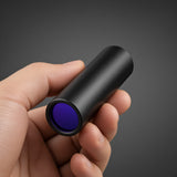 BLACKSITE Compact 365 UV flashlight held in hand, ZWB2 filter lens
