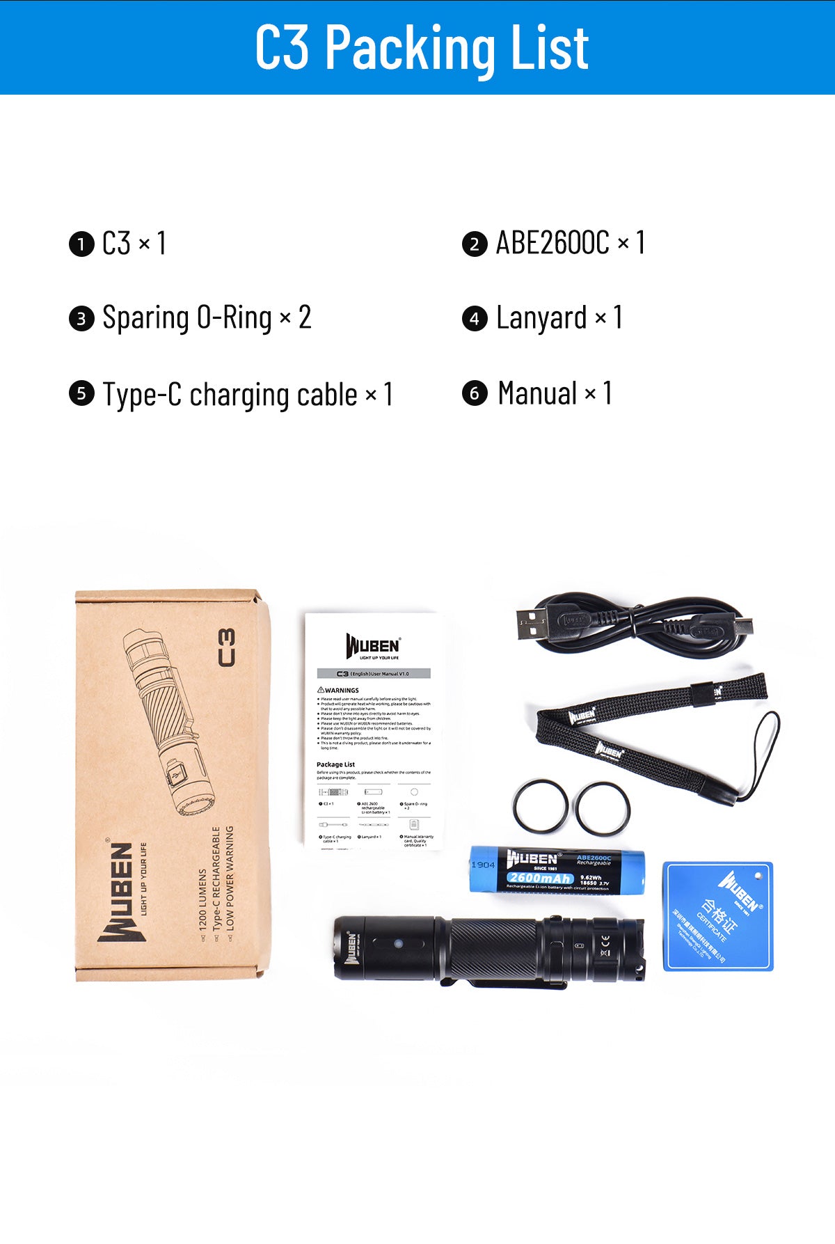 Wuben C3 1200 Lumens Easy Carry Light