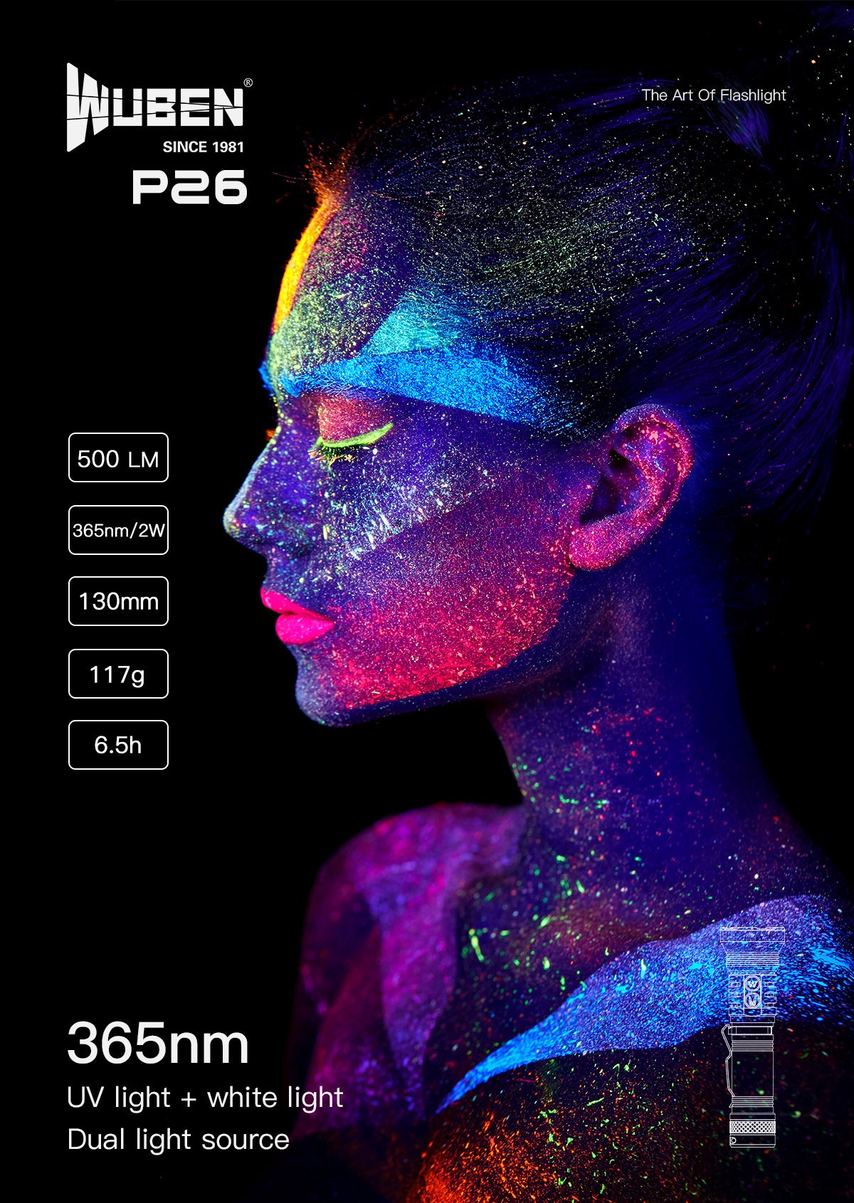 WUBEN P26 2 in 1 UV and White Flashlight
